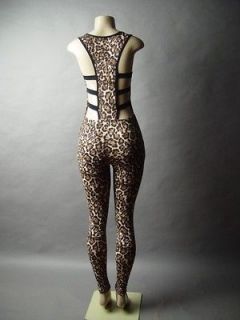 Leopard Print Cutout Cage Back Jumpsuit Unitard Bodysuit 06 mv Catsuit 