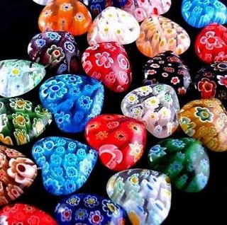 Pack Size.Wholesale Multi Colored Shining Heart Millefiori Glass Beads 