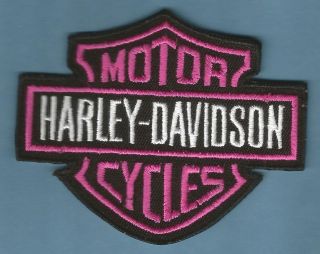 HARLEY DAVIDSON   PINK BAR & SHIELD EMBROIDERED SEW ON PATCH