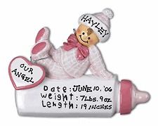 NEW BABY GIRL PINK PERSONALIZED XMAS ORNAMENT BOTTLE BIRTH ARRIVAL 