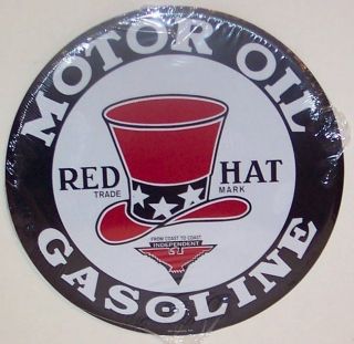 Red Hat Gas Gasoline Motor Oil Tin Sign Garage Station