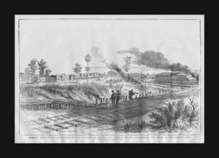 Corinth, Mississippi, Confederate Retreat, antique engraving, original 