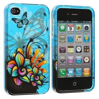 Blue Butterfly Flower Hard Skin Case Cover for Apple iPhone 4 4S 4G 