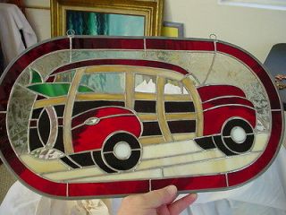 Surfer Woody Car Stain Glass Oval Hanging Art 17.5 x 9.5