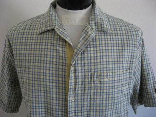 Mens FUBU Collection Soft Blue Plaid S/S Camp Shirt L