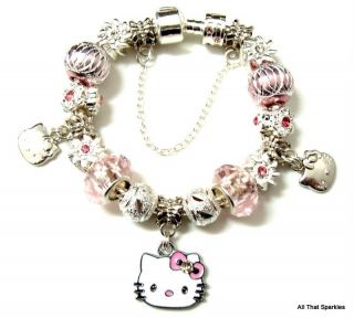 Pink Hello Kitty Childrens Child Girl Charm Bead European Bracelet