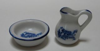 Dollhouse Miniature Blue And White Pitcher & Wash Basin Home Sweet 
