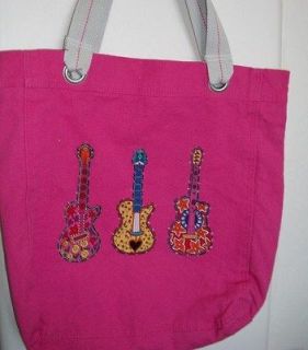 Pink Tote with Colorful Guitars   strong canvas purse   handmade 