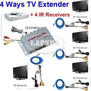 Wired AV Transmitter Sender 4 Receiver IR Infrared Repeater Emitter TV 