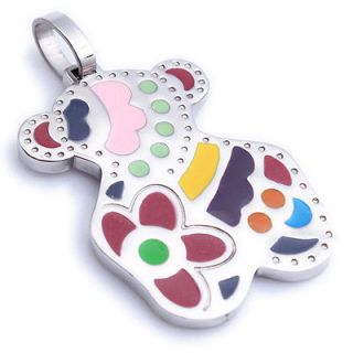 Stainless Steel Blending Colorful Bear Ladies Art Pendant Necklace 