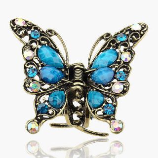 Barrette 3D Butterfly Crystal VTG Style Copper Hair Claw Clip LA1935K