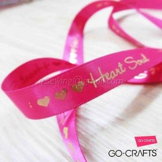   13mm 10yards Sweet gold foiled heart soul satin ribbon Hairbow gift