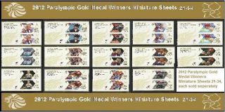 2012 Paralympics Gold Medal Winners Miniature Sheets 21 34, each sold 
