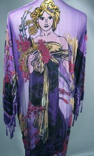 AMETHYST Art Nouveau HELENA MUCHA Silk Velvet Bead Kimono ROBE