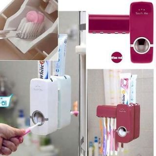 Home Auto Toothpaste Dispenser Squeezer Brush Holder Hole Set Wall 