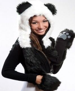 Animal Panda 3D Full Hood Hat Faux Fur With Pocket Halloween Christmas 