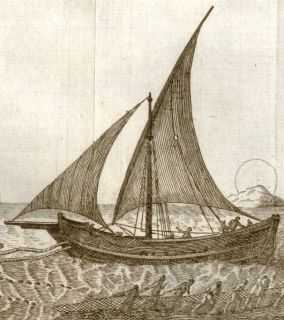Le Bass Copper Engraving  1770  FISHING SAIL BOAT