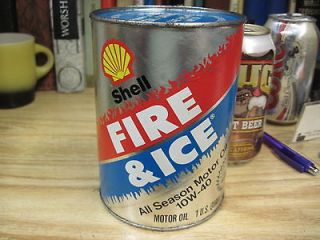 SHELL FIRE & ICE 10W 40 MOTOR OIL paper & steel CAN 1 quart tin METAL