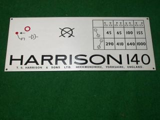 Harrison 140 Lathe Nameplate/Spee​d Chart. 45 1000rpm