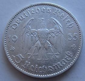 GERMANY   1935 A   5 REICHS MARK   SILVER DEUTSCHES REICH COIN