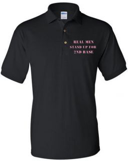Real Men Stand Up For Second Base Mens Breast Cancer Awareness Polo 