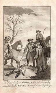 1795 PRINT ~ THE DEAD BODY ~ WILLIAM GALLEY MURDERED BY SMUGGLERS OF 