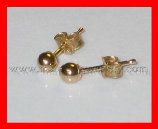 3mm 9ct yellow gold ball stud earrings tiny small .375 x 1 pair studs 