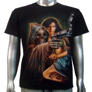   Reaper Desert Magnum Eagle Hand Gun Sexy Tattoo Lady Mens T Shirt XXL