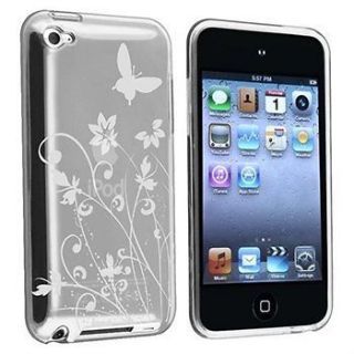 Butterfly/Flower  Transparent Clear/White TPU Gel Skin Case for iPod 