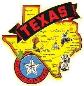 Texas State Map Banner TX Vintage 1950s Style Travel Decal 