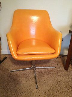 Authentic Vintage Orange Leather Chair From 1960s Era GREAT CONDITION 