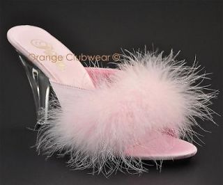   Womens Sexy High Heels Marabou White Feather Slippers Evening 3 Shoes