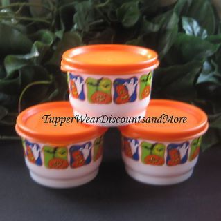 Tupperware NEW HALLOWEEN Snack Cup Cups Bowl Set of 3 Orange Seal RARE
