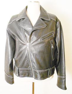 MICHAEL HOBAN NORTH BEACH black leather biker jacket with detail size 
