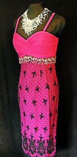 New VENI INFANTINO Lace Dress Size 12 Pink Black Wedding Cocktail 