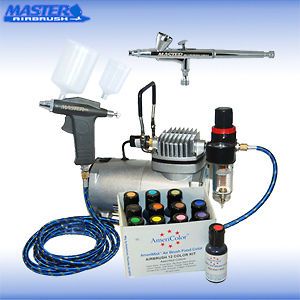 Super Deluxe Master 2 AIRBRUSH CAKE DECORATING KIT w Air Compressor 