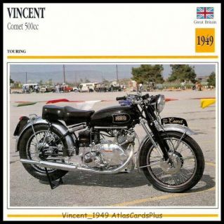Motorcycle Card 1949 Vincent Comet 500 single cyl 4 spd