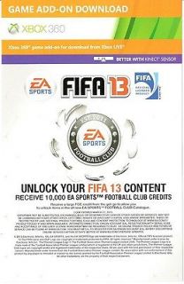 FIFA 13 2013 Club 10000 Credits Coins Code DLC XBOX 360 (GAME NOT 