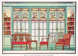 1929 Color Print Layout Library Sun Room Furniture Interior Design 