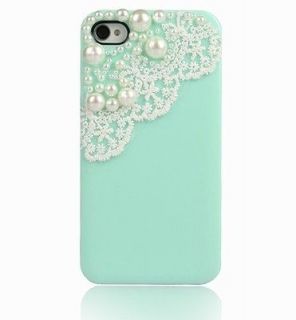   Green Pearl Cute Lace Deco Ice Cream Case Cover for iPhone 4 4G 4S