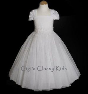 New Girls White First Communion Dress Size 7/8 Flower Girl Dress 