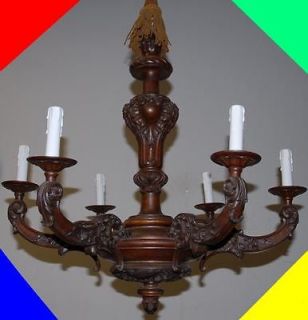 Beautiful Italian Finest Carved Wood Floral 6 light Chandelier