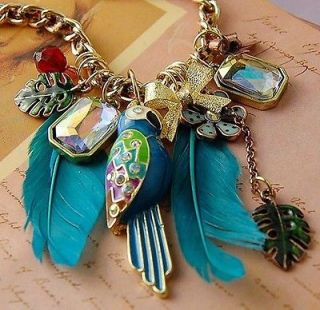 Betsey Johnson Green parrot feather multi pendant necklace #N47