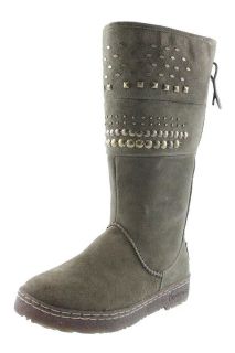 Bearpaw NEW Silverthorne Gray Suede Studded Mid Calf Casual Boots 