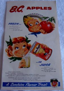 1956 canada kelowna bc sun rype apple juice ad sunshine