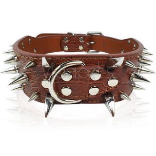 23 26 Brown Leather Spiked Dog Collar Pitbull Bully Spikes Extra 