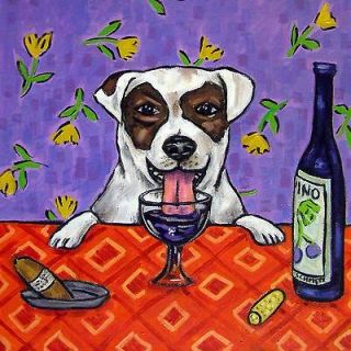 jack russell terrier wine dog ceramic american art TILE JSCHMETZ 