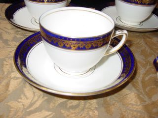 Diamond China Co England Antique Cups and Saucers Navy/White/Gol​d