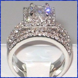 Ct. PRINCESS CUT Cubic Zirconia Platinum Engagement Wedding Ring Set 