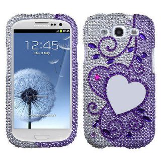 SAMSUNG Galaxy S 3/III/GS3 Case Cover Bling Rhinestones Purple Heart 